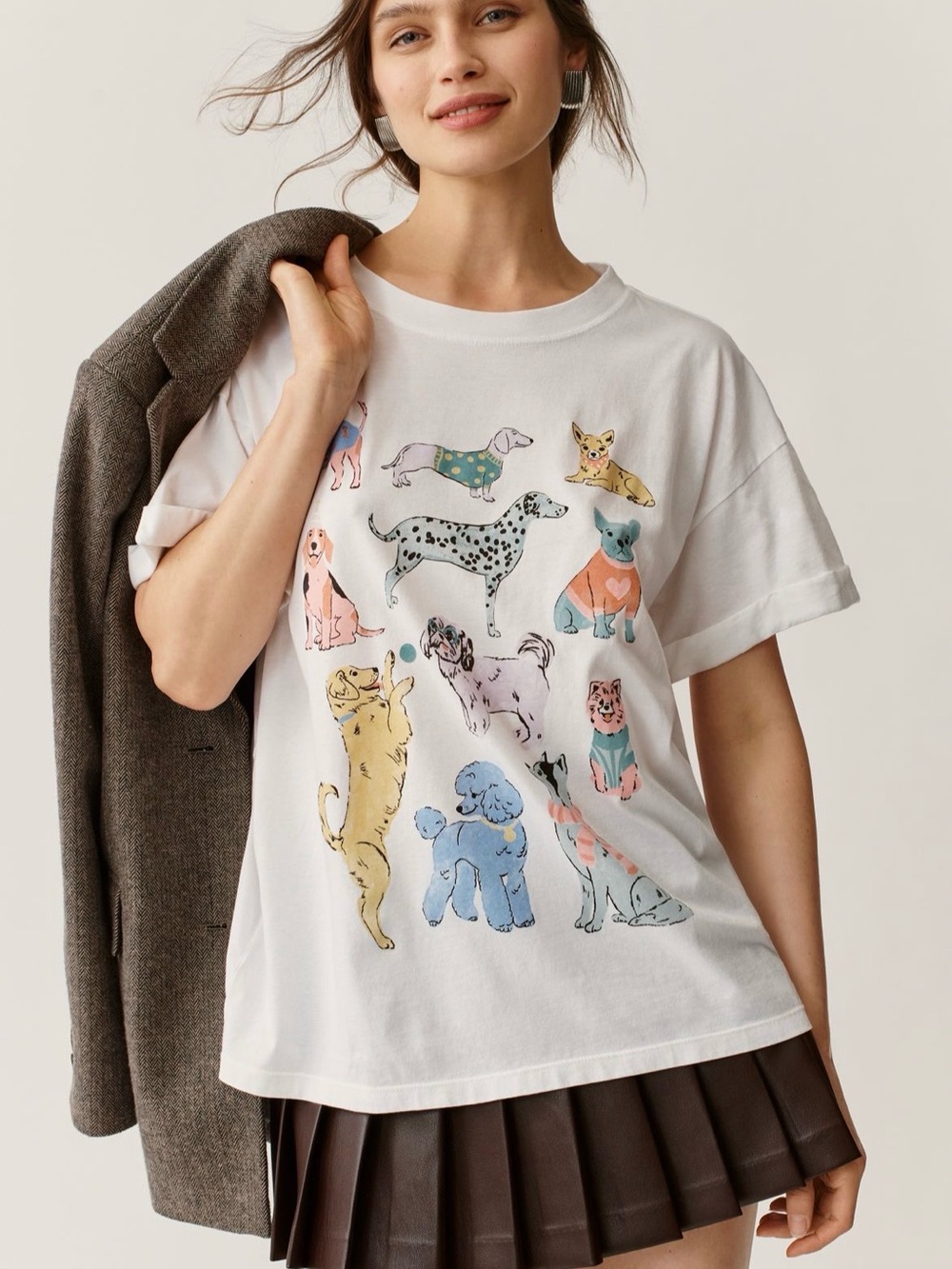 Girl Dangerous Anthropologie Graphic Colorful Dog Illustrations NWT Size XS